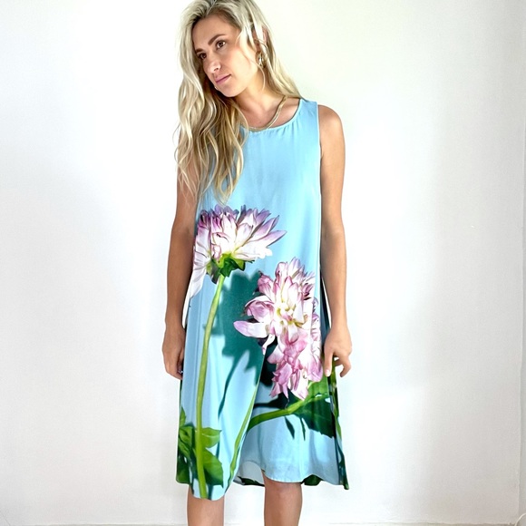 Anthropologie Blue & Purple Flower Tank Dress 8 - Picture 14 of 15